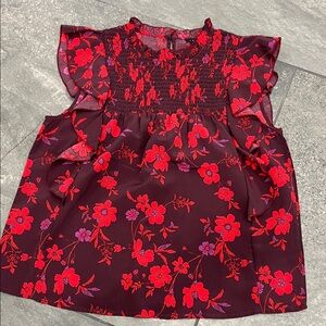 Sanctuary Burgundy Top with Red & Purple Floral Print